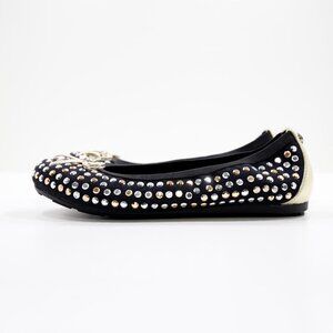 Stuart Weitzman Fannie Tara Black Silver & Gold Studded Dress Flats - Girls' 1